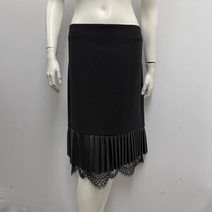 Karl Lagerfeld Skirt Black Vegan Leather Pleated Bottom Size 12